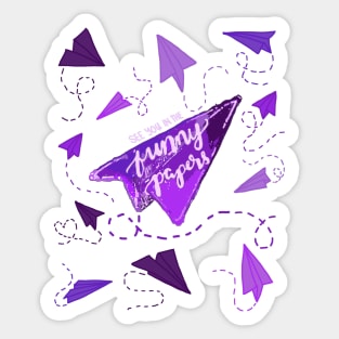 PURPLE PAPER AIRPLANES | SEE YOU IN THE FUNNY PAPERS Sticker